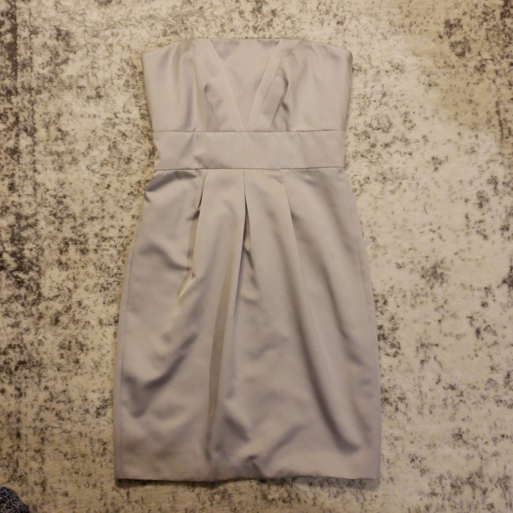 Badgley Mischka Silver Satin Short Strapless Dress